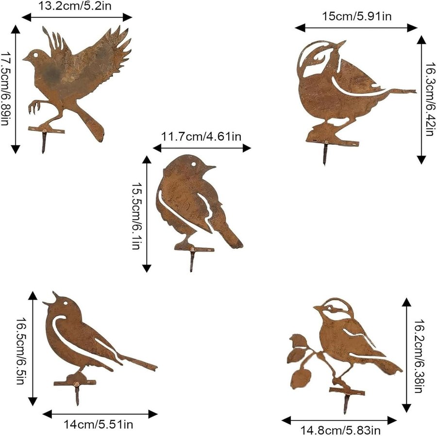 5st NYA fågel trädgårdsdekorationer | Inkl skruv | Perfekt som dekoration!