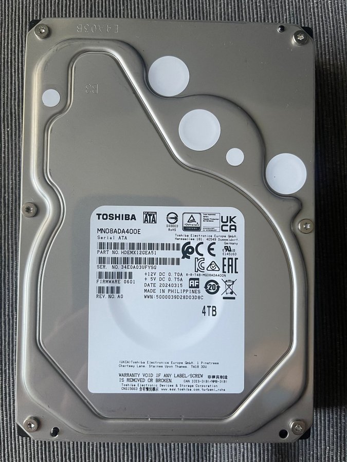 Hårddisk HDD Toshiba MN08ADA400E 4TB (oanvänd)