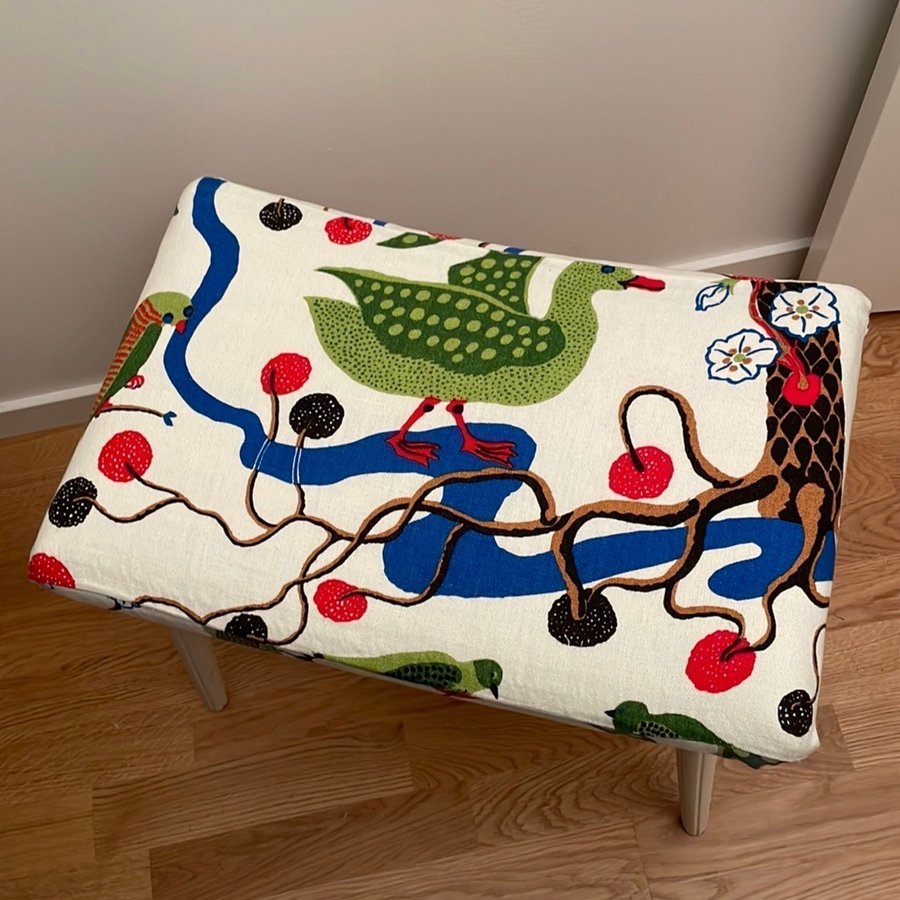 PALLVit Pianopall 1950/60-tal Textil från Svenskt Tenn Josef Frank Gröna Fåglar