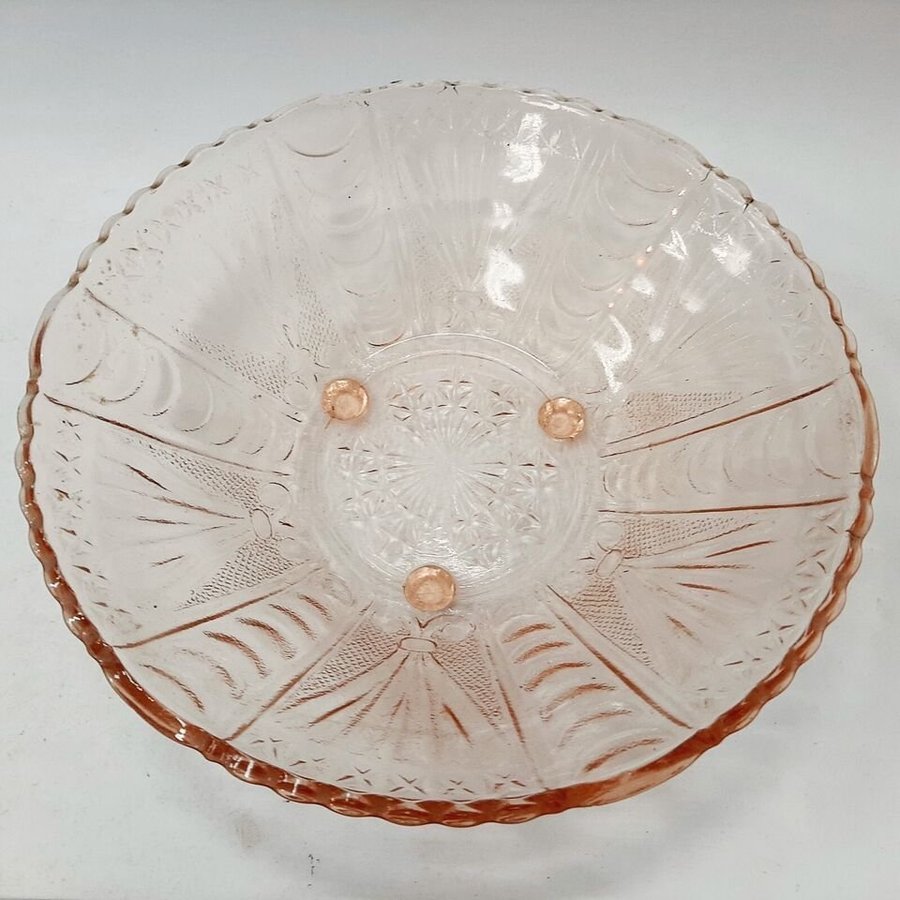 Mid Century colored glass fruit bowl, pink glass(12.4)