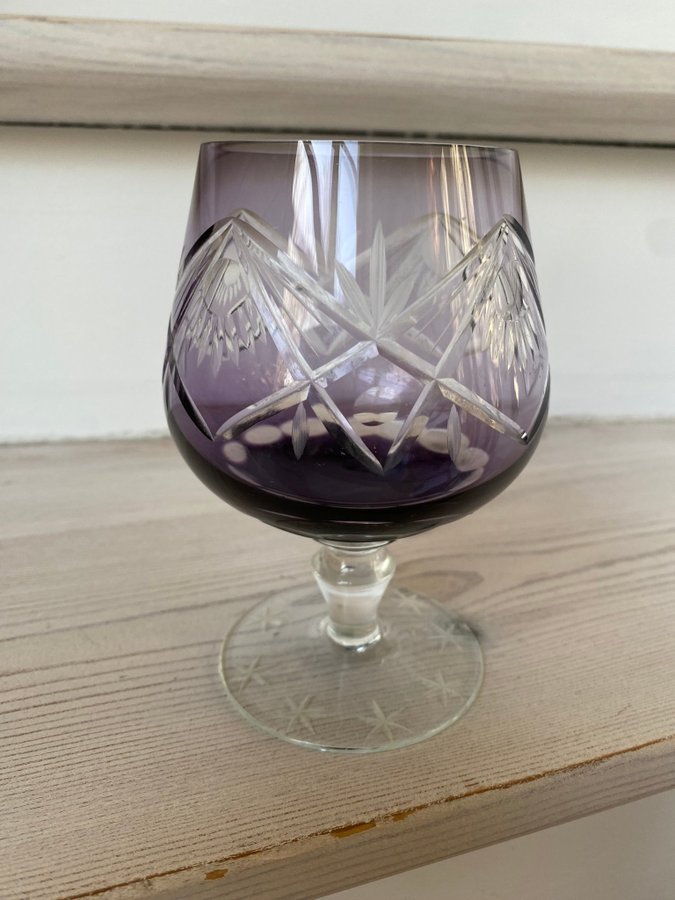 TRE BÖHMISKA GLAS I KRISTALL STORA KONJAKSGLAS KONJAKSKUPOR ANTIKA