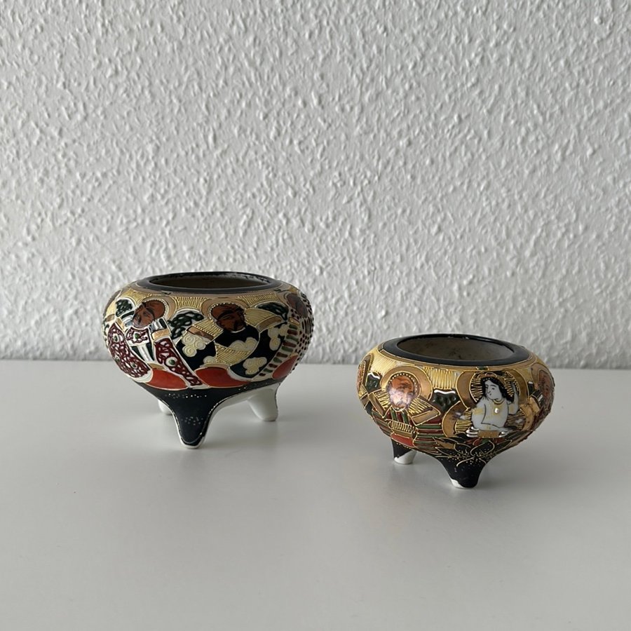 Skåle / Potter i Porcelæn Japansk Håndmalet 1940'erne