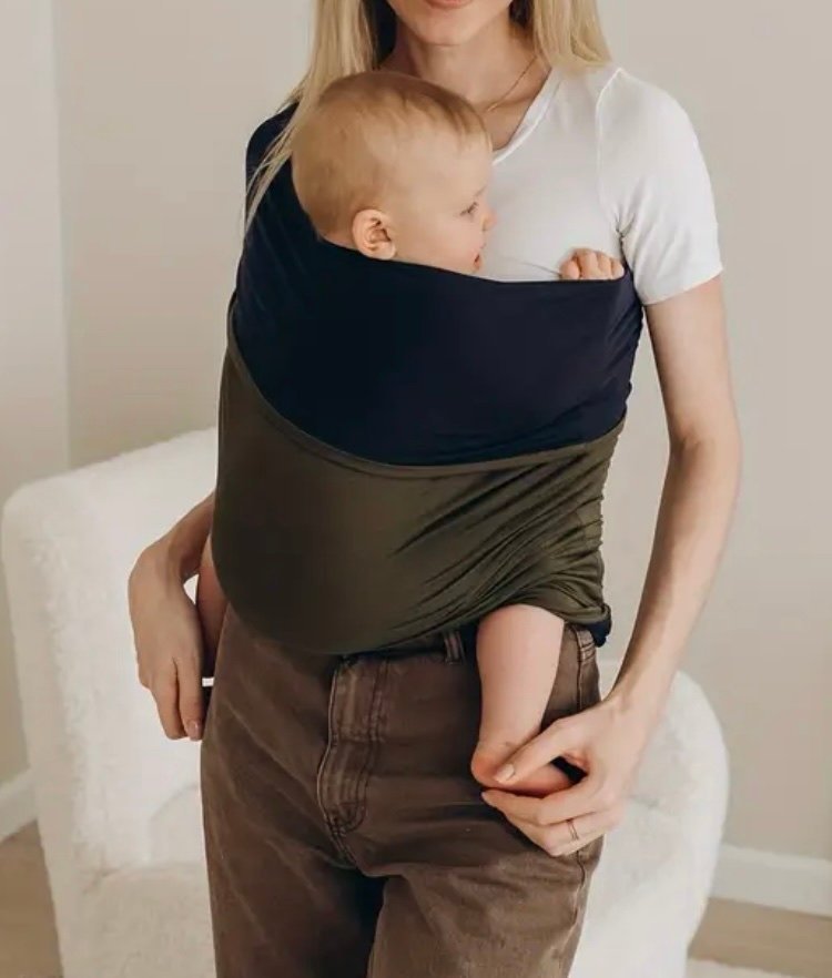 Mörkblå och olivgrön babywrap / bärsjal / babyslinga