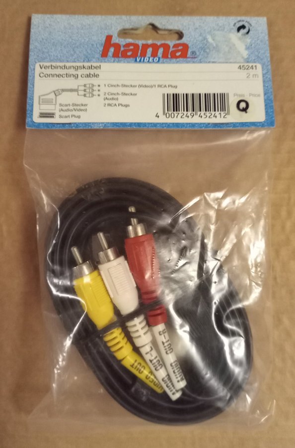 SCART till 3 RCA kabel 2m