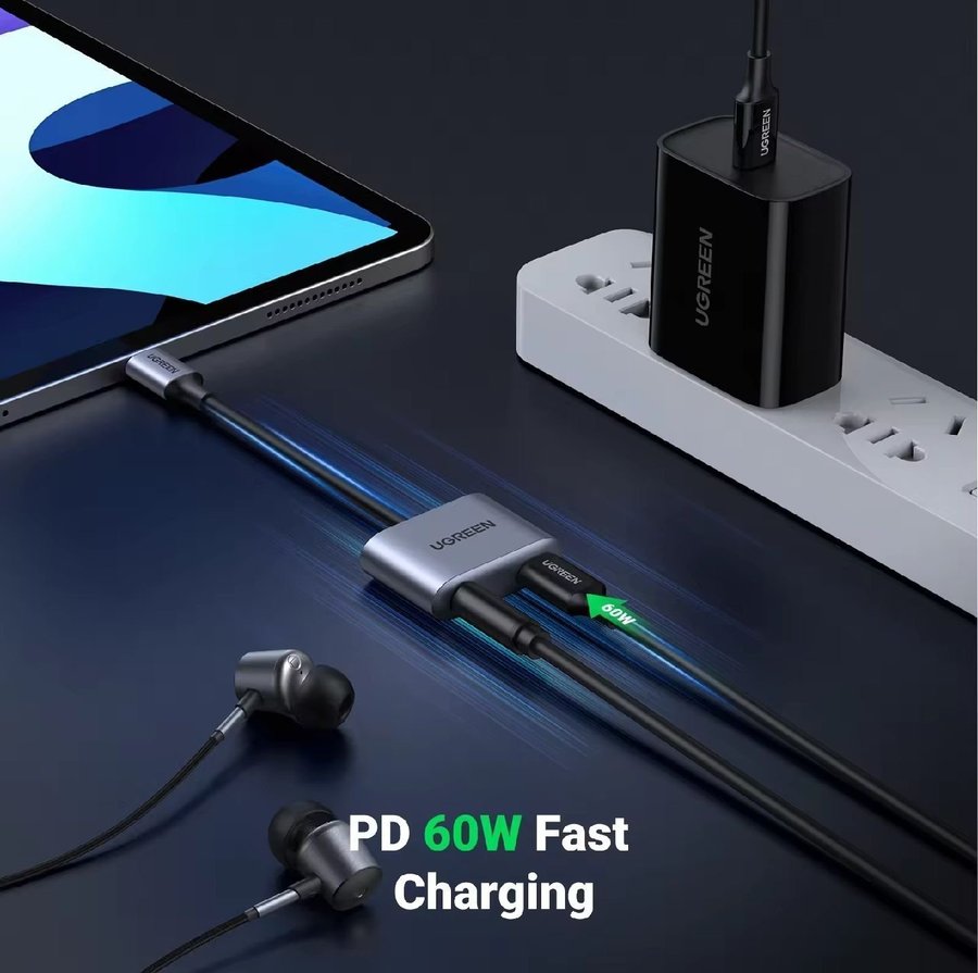 UGREEN USB-C till 3,5 mm ljudadapter med Fast Charging 60W