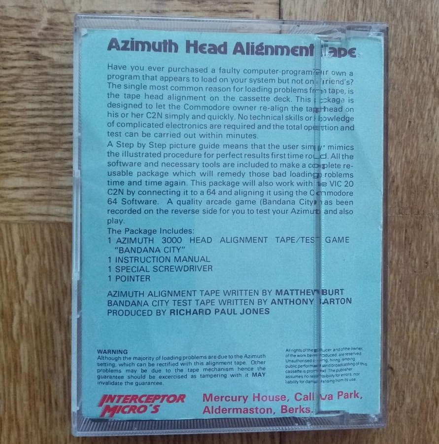 Azimuth Head Alignment Tape + Bandana City (Interceptor) - Commodore 64 / C64