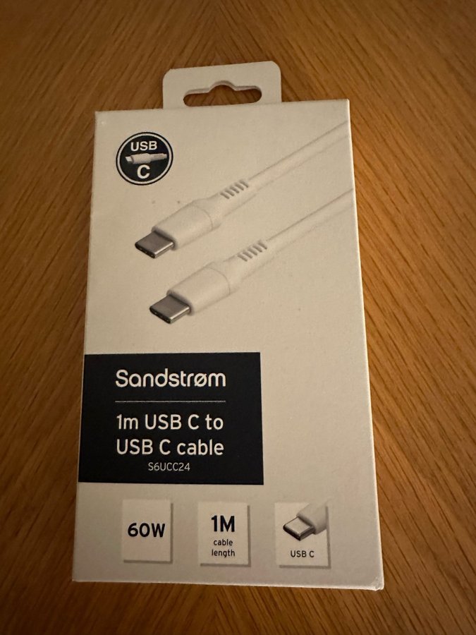 Sandstrom 1m USB C till USB C-kabel