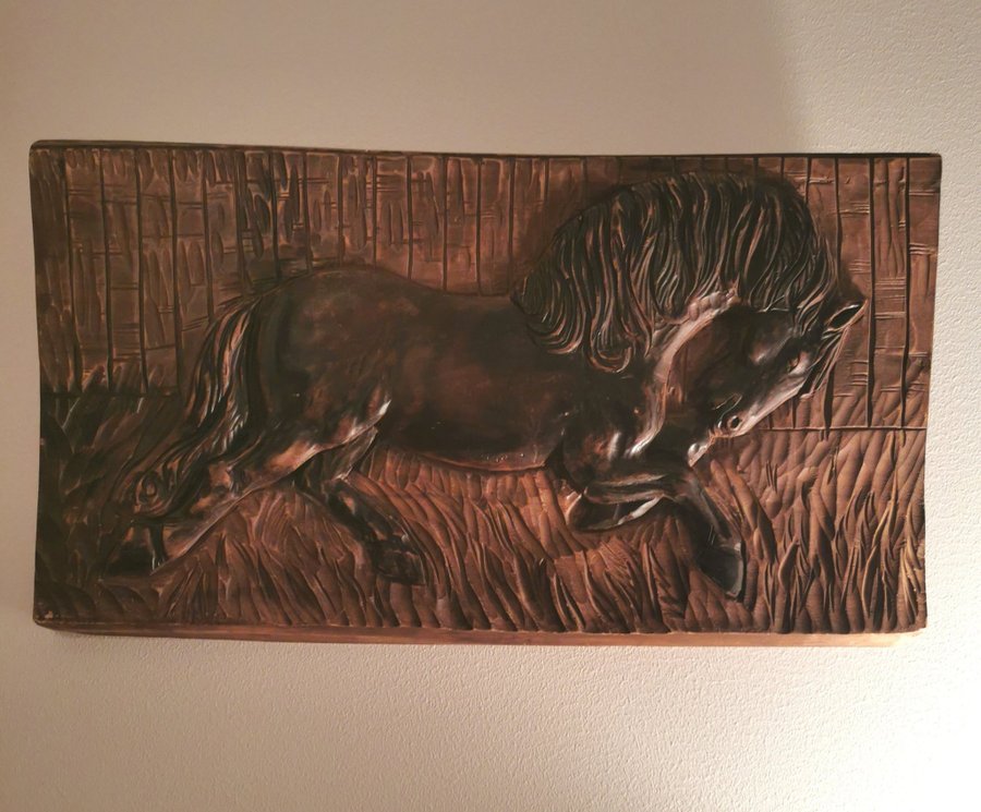 Vintage wood relif~Wall art~hästskulptur~horse wood sculpture~handmade~