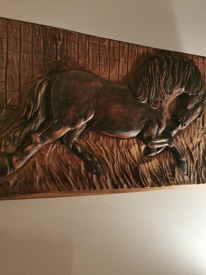 Vintage wood relif~Wall art~hästskulptur~horse wood sculpture~handmade~