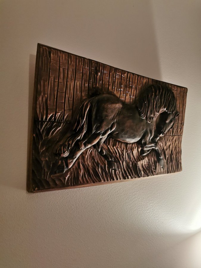 Vintage wood relif~Wall art~hästskulptur~horse wood sculpture~handmade~