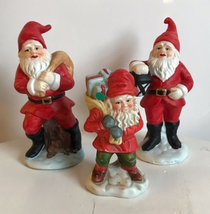 Äldre Tomtar Vintage Retro Figurin Jultomte Jul Prydnadsföremål