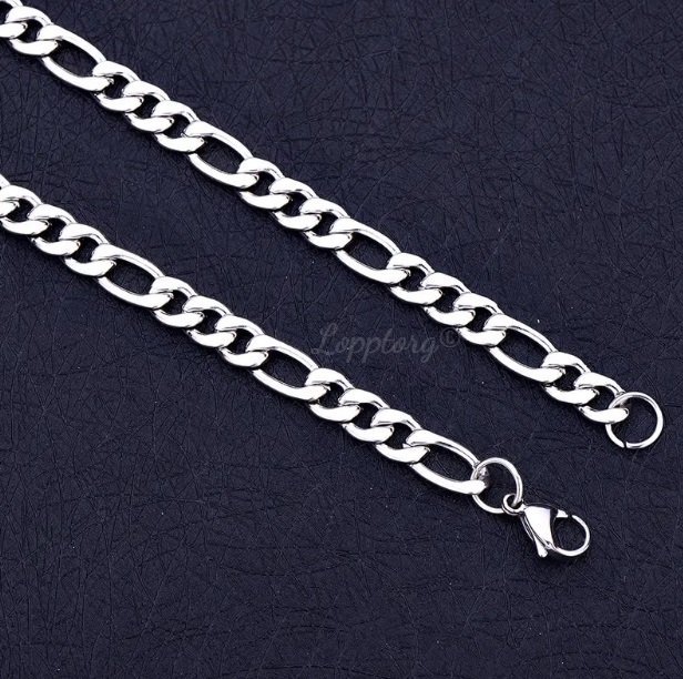 70cm 8mm kedja silver länk figaro halsband chain stål kedje pläterad pansar lång