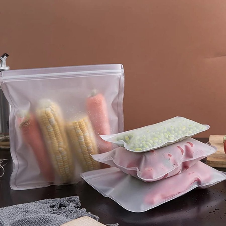 Silicone Food Storage Bag Reusable Freezer Meat Fish Vegetables Snack Organize