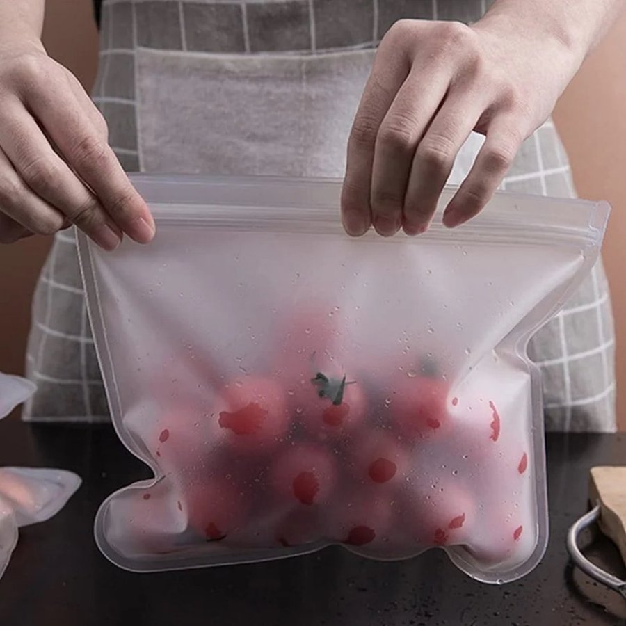 Silicone Food Storage Bag Reusable Freezer Meat Fish Vegetables Snack Organize