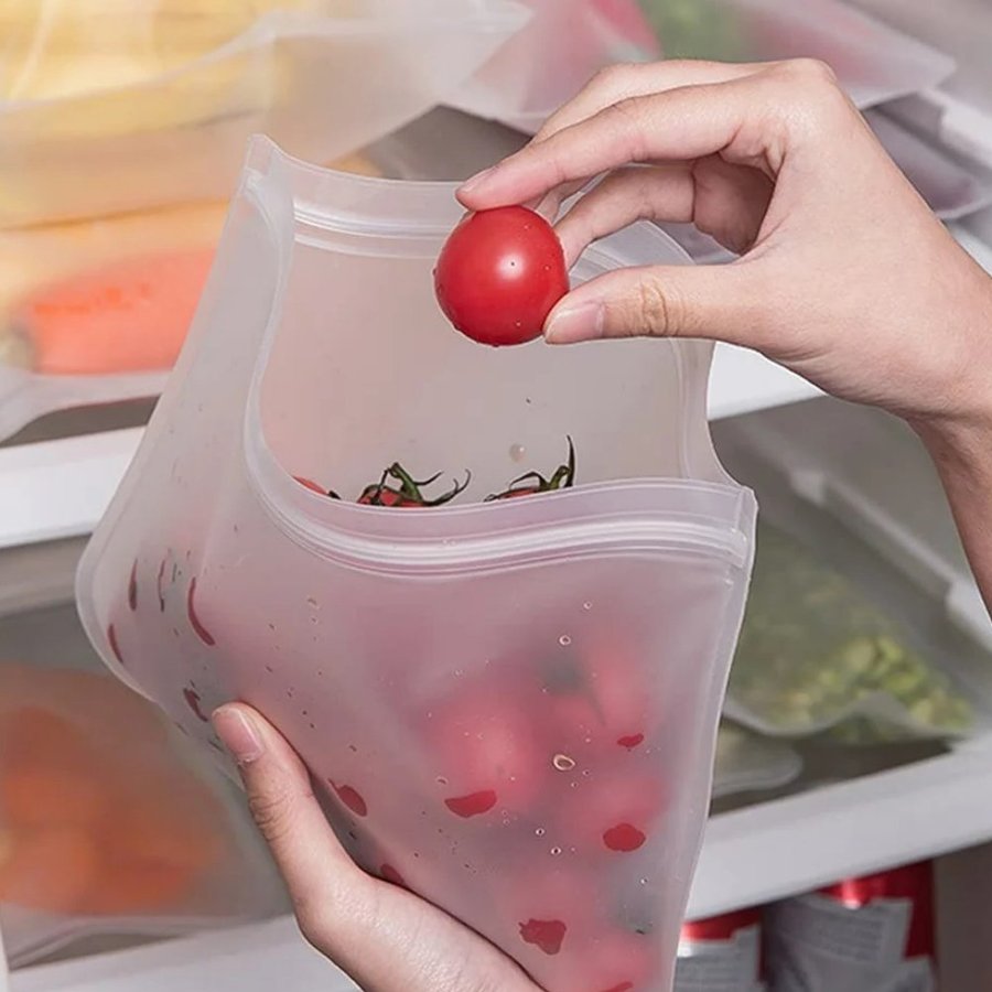 Silicone Food Storage Bag Reusable Freezer Meat Fish Vegetables Snack Organize