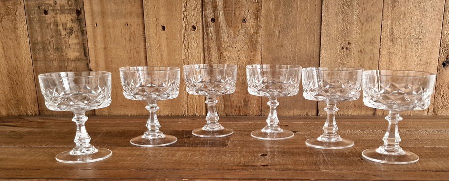 Cristal d'Arques darques 6 st vinglas champagneglas h 9 cm diam 7 cm vintage