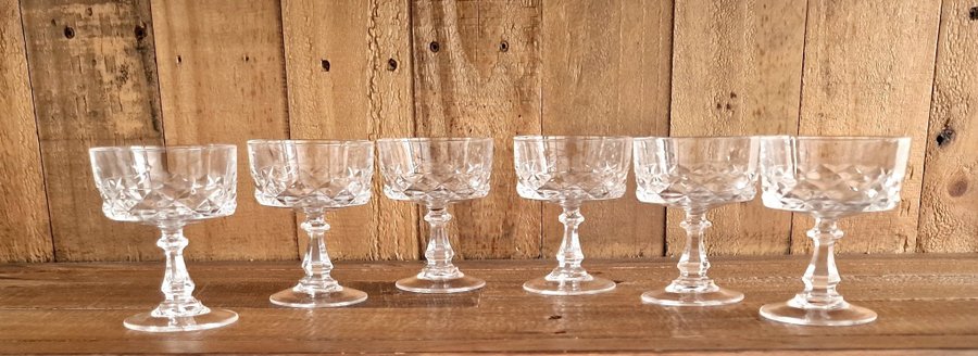 Cristal d'Arques darques 6 st vinglas champagneglas h 9 cm diam 7 cm vintage