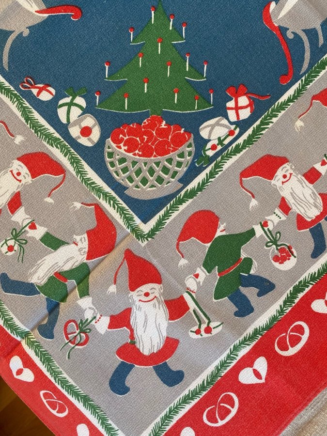 Swedish Christmast Textile handprinted mid-20th century Julduk Almedals 50-tal