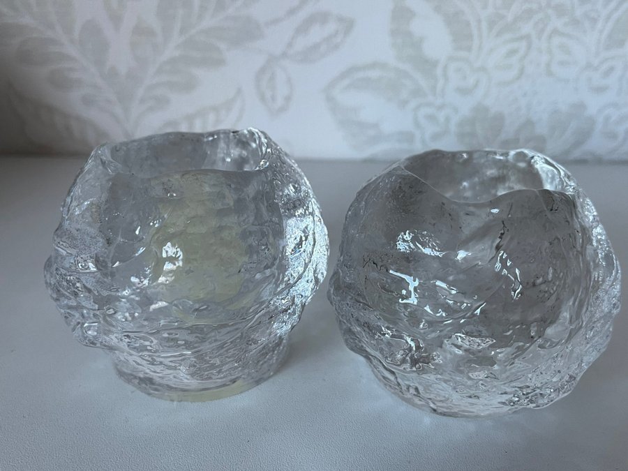 2 Snöboll Ljuslyktor Höjd circa 7 cm i glas