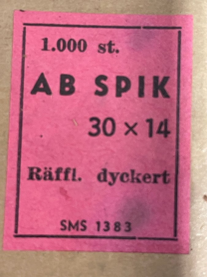 2 förpackningar spik / dyckert 30x14 från AB Spik! Helt obrutna! Totalt 2000 st