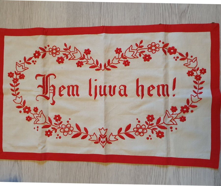 Bonad retro väggbonad broderad handarbete Hem ljuva hem, röd vit