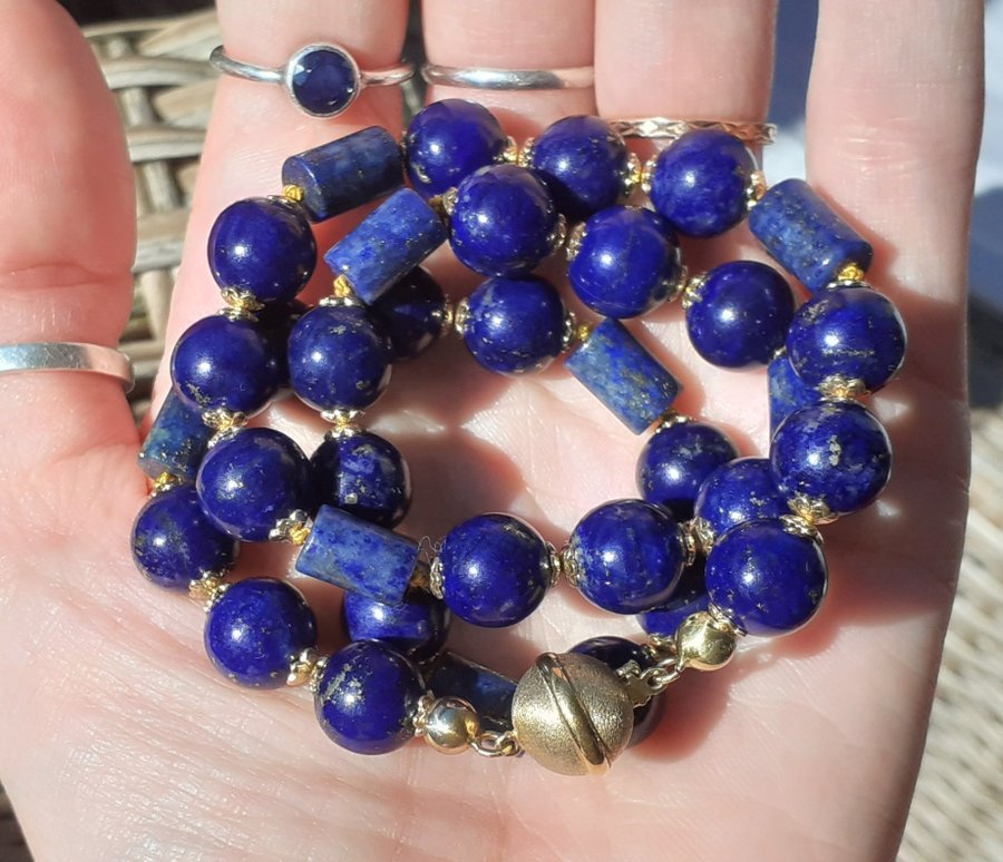 Halsband med Lapis Lazuli stenar / kullås 925 jka / Omträdd Vintage