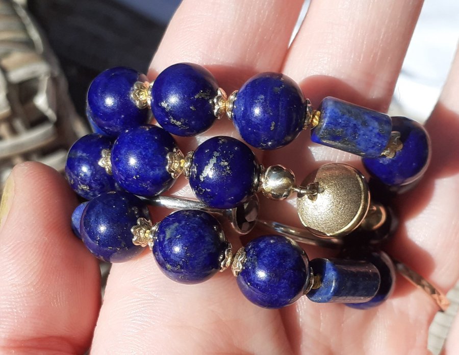 Halsband med Lapis Lazuli stenar / kullås 925 jka / Omträdd Vintage