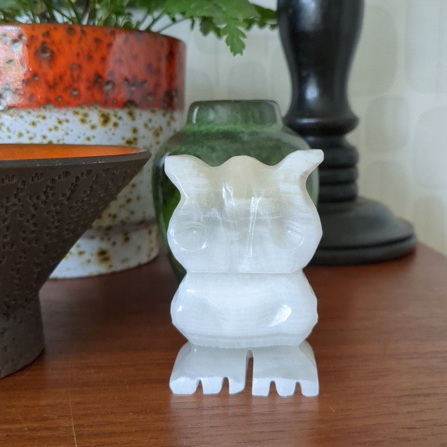 uggla figurin alabaster pappersvikt vintage retro