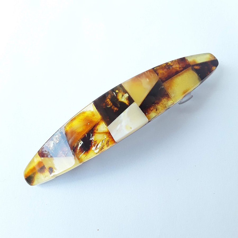 Amber Hair Clip Barrette decorated with Baltic amber mosaic colorful gemstone