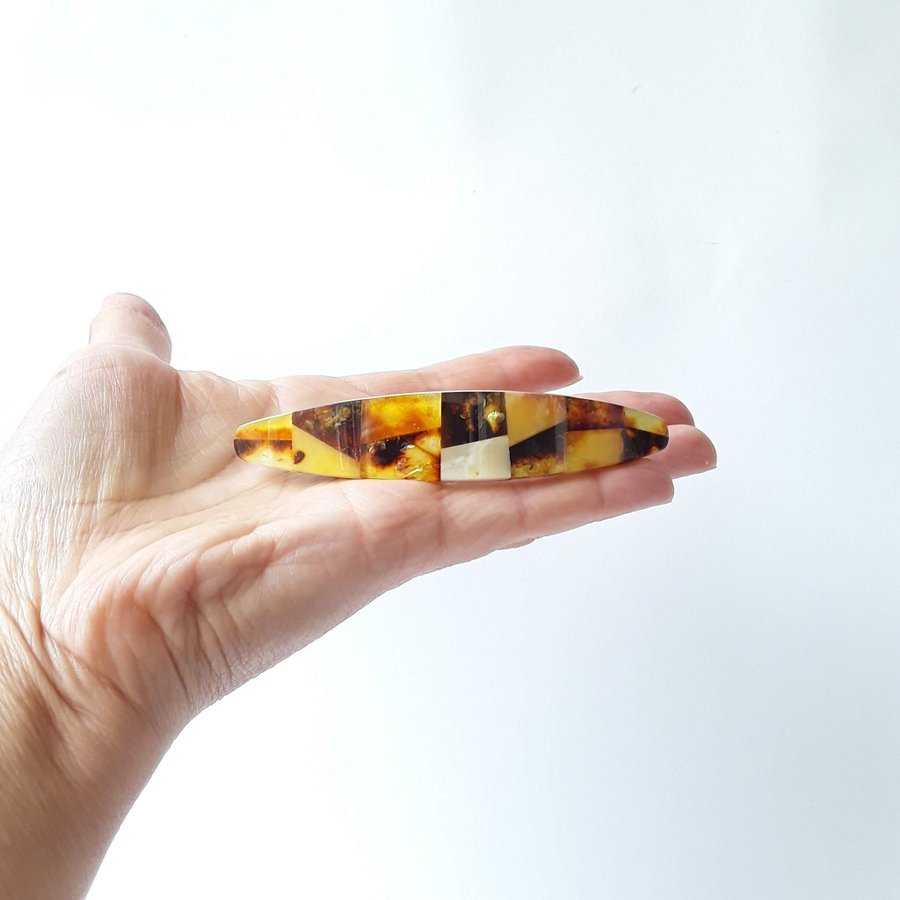 Amber Hair Clip Barrette decorated with Baltic amber mosaic colorful gemstone