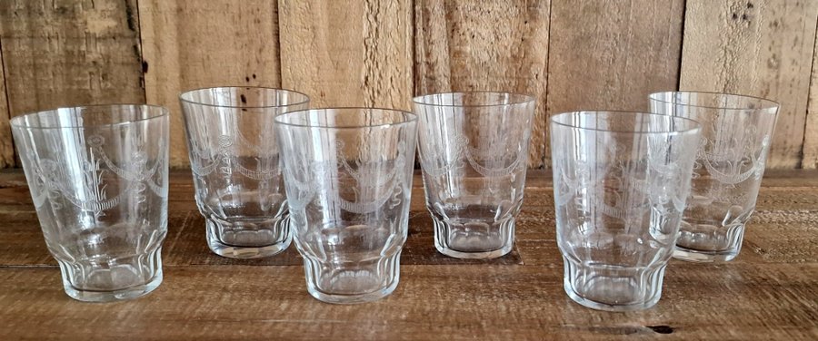 6st whiskyglas "Evy" Slipad spantograferad dekor Åfors Edvin Ollers