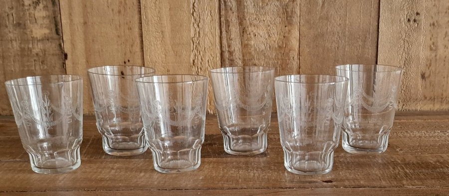 6st whiskyglas "Evy" Slipad spantograferad dekor Åfors Edvin Ollers