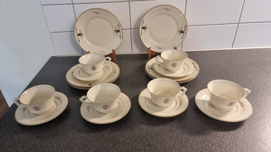 VINTAGE KAFFEKOPPAR+FAT+ASSIETTER HACKEFORS PORSLIN SWEDEN