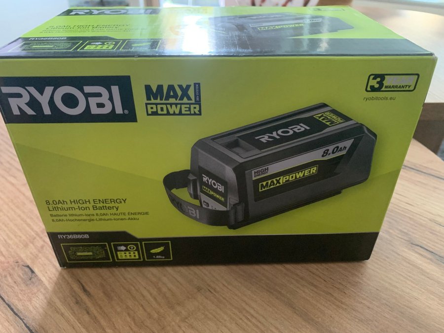 HELT NY BATTERI RYOBI RY36B80B MAXPOWER 36V 8.0AH