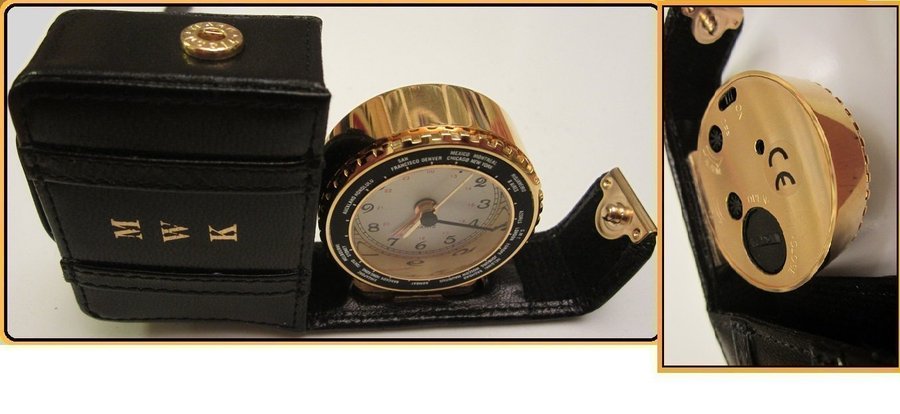 RARE! "MWK" WORLDTIME TRAVELER CLOCK IN "LEATHER"CASE-WORKING PERFEKT MINT cond!