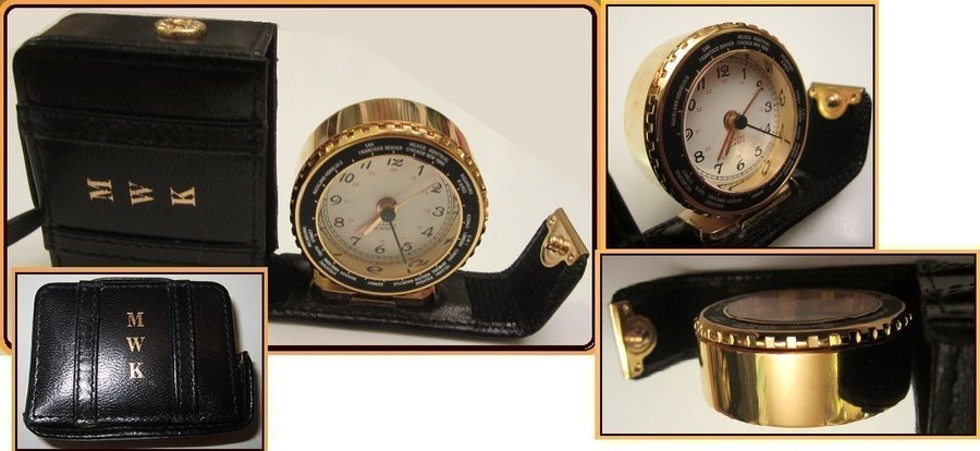 RARE! "MWK" WORLDTIME TRAVELER CLOCK IN "LEATHER"CASE-WORKING PERFEKT MINT cond!