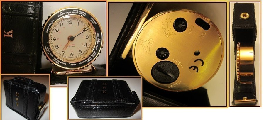 RARE! "MWK" WORLDTIME TRAVELER CLOCK IN "LEATHER"CASE-WORKING PERFEKT MINT cond!