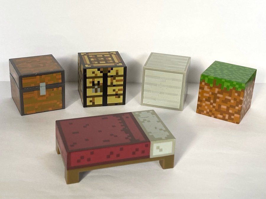 Minecraft Figurer och tillbehör, Säng, Kista, Block