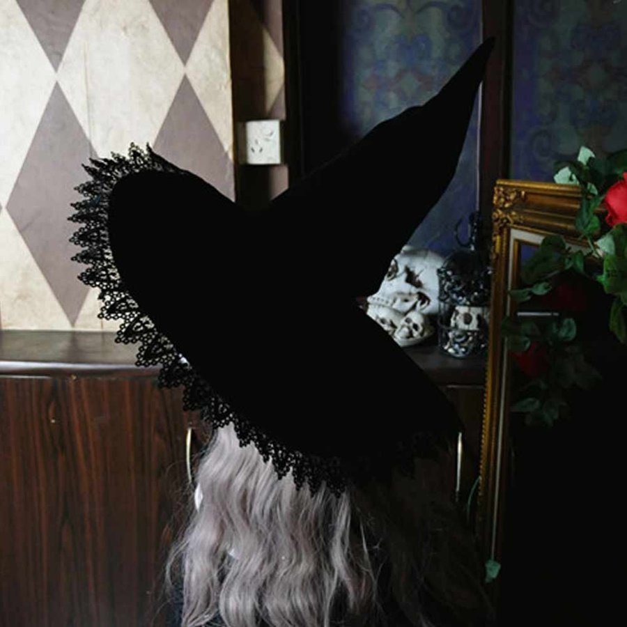 Handmade Simplified Gothic Witch Hat, Black Lolita Witches Hat, Halloween Cap