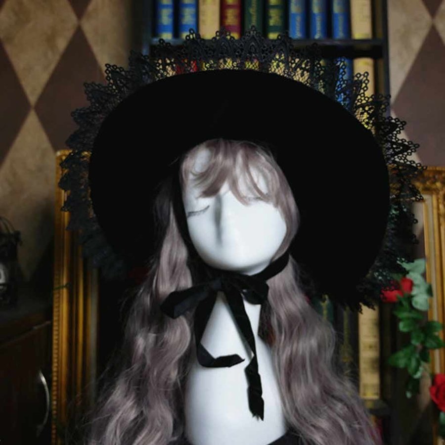 Handmade Simplified Gothic Witch Hat, Black Lolita Witches Hat, Halloween Cap