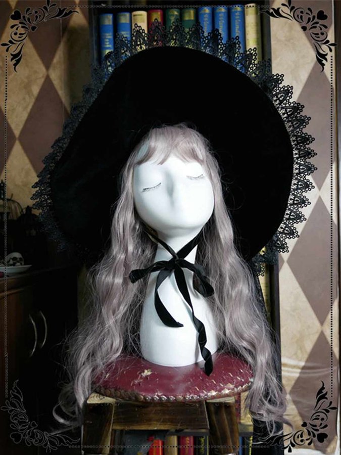 Handmade Simplified Gothic Witch Hat, Black Lolita Witches Hat, Halloween Cap