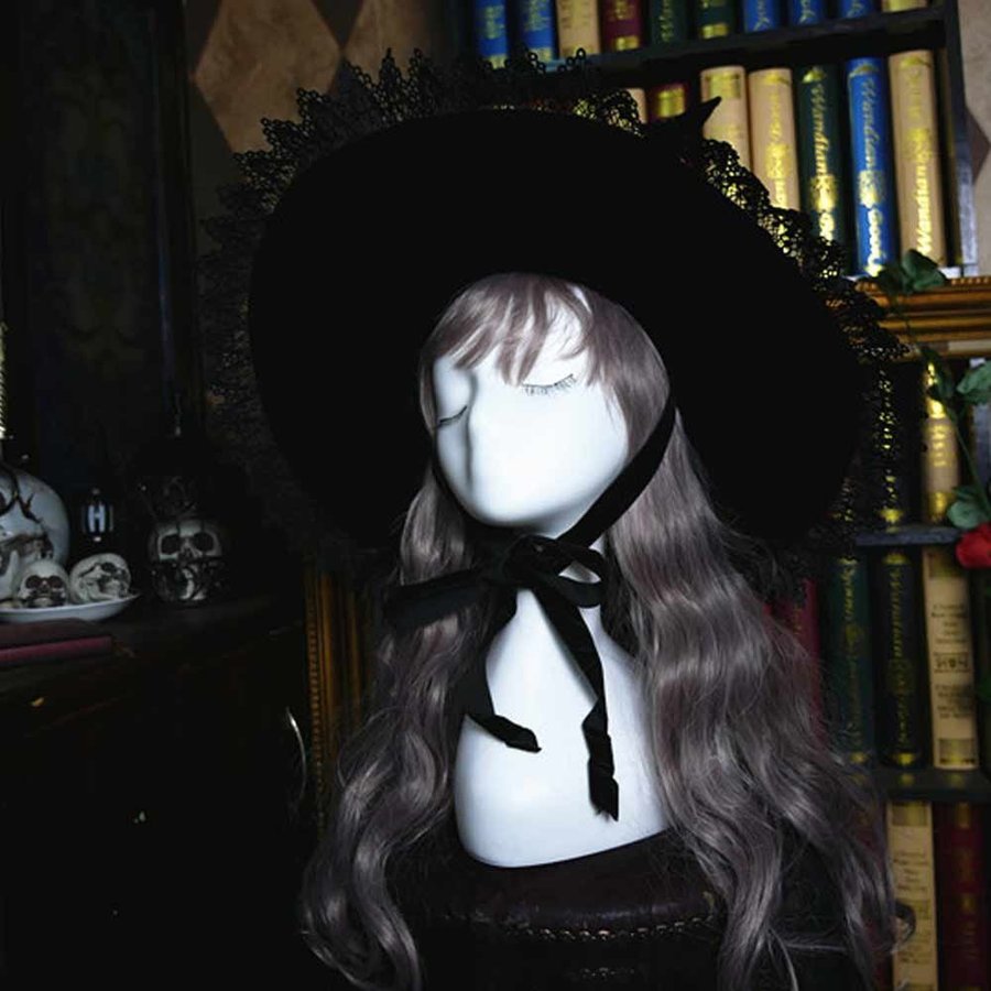 Handmade Simplified Gothic Witch Hat, Black Lolita Witches Hat, Halloween Cap