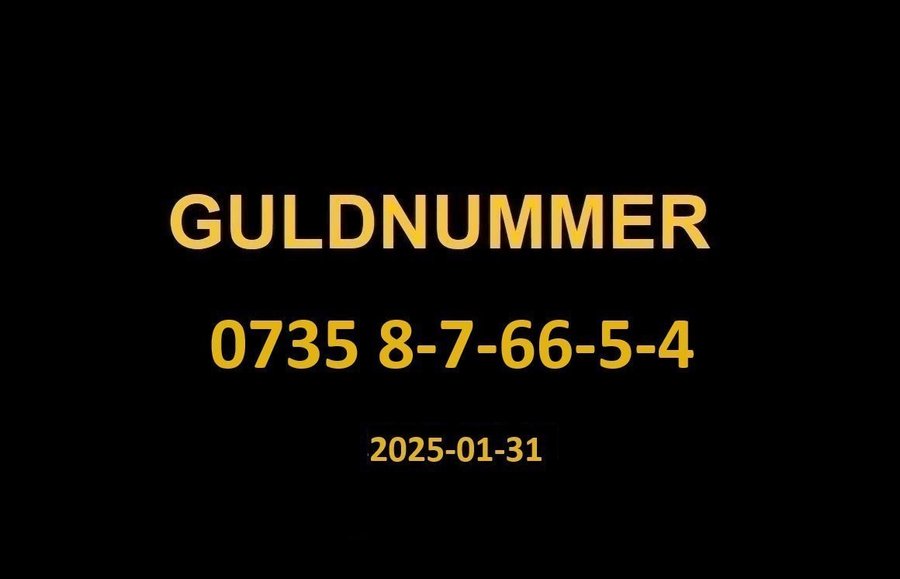 0735 8-7-66-5-4 GULDNUMMER mobilnummer telefonnummer kontantkort nummer guld