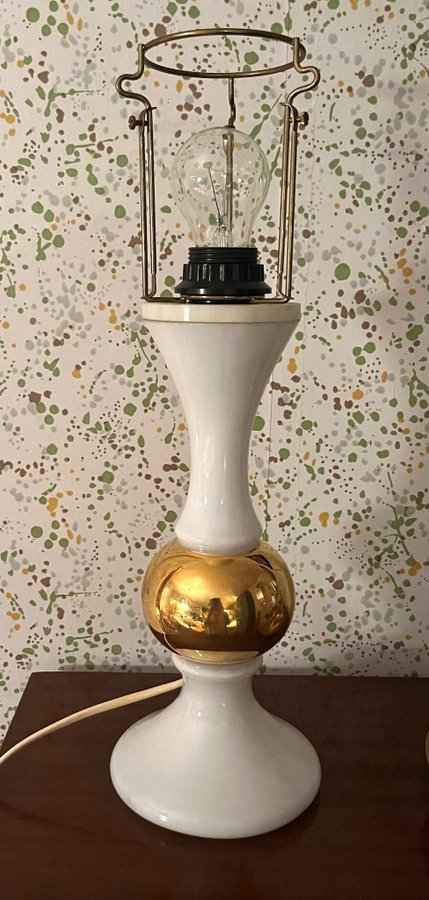 Bordslampa Luxus 1960-tal vitt glas och metall