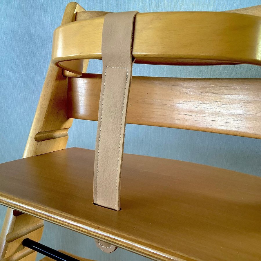 NY LÄDERREM Äkta skinn (Beige) BYGEL-REM till STOKKE Tripp Trapp stol. Barnstol