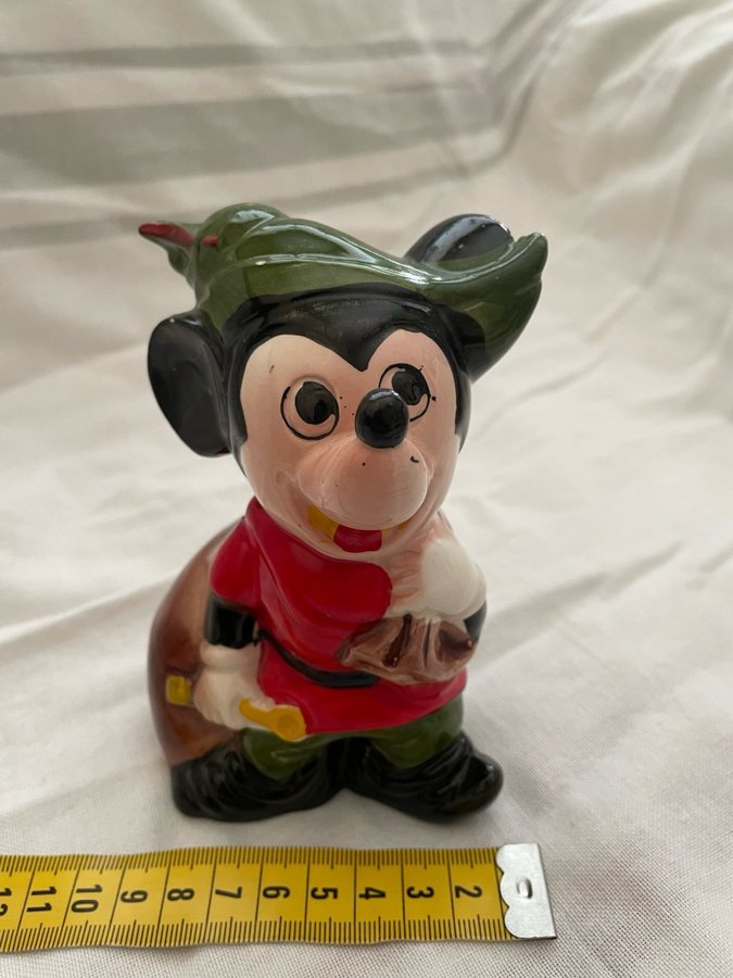 Antik Keramisk Spargris musse pig //Mickey Mouse som Robin Hood