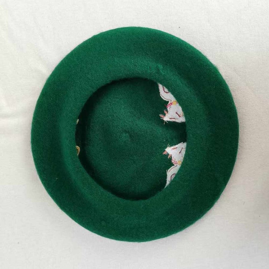 Green Embroidered Christmas Beret, French Style Painter Beret