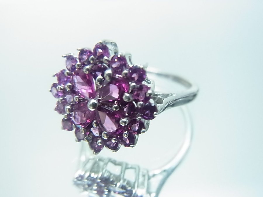 DESIGNER RHODOLITE BLOMMERING SILVER 925/ DESIGNER RHODOLITH BLÜTENRING SILBER