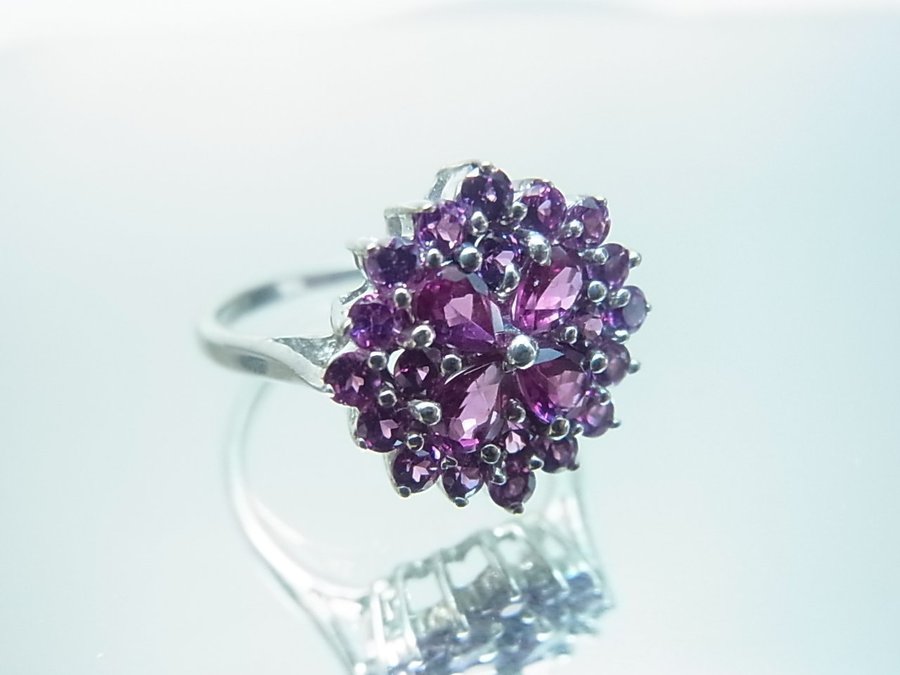 DESIGNER RHODOLITE BLOMMERING SILVER 925/ DESIGNER RHODOLITH BLÜTENRING SILBER