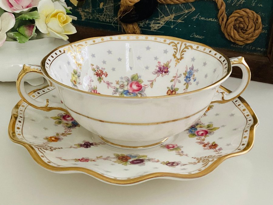 Royal Crown Derby Royal Antoinette Guld 22 k soppskål och fat